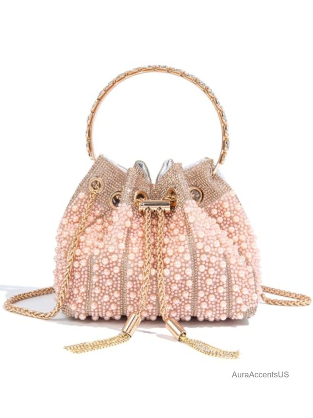 Faux Pearl Rhinestone Bucket Clutch Crossbody Evening Bag Wedding Prom